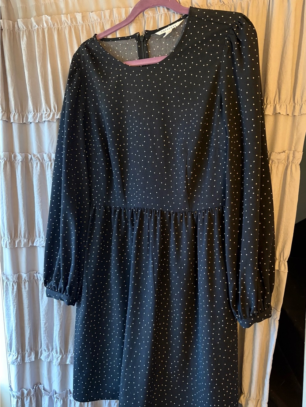 POPSUGAR Black Dot Print Long-Sleeve Dress